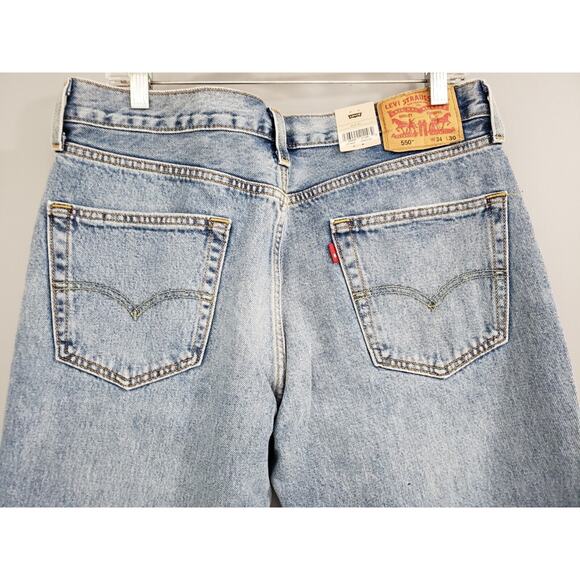 NEW - Mens Levi’s 550 Denim Jeans Relaxed Taper Sz 34 x 30 Distressed Blue - Picture 6 of 7